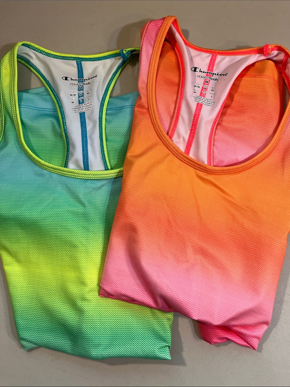 Champion Gradient Racerback Tank Tops - Pink/Orange and Lime/Teal